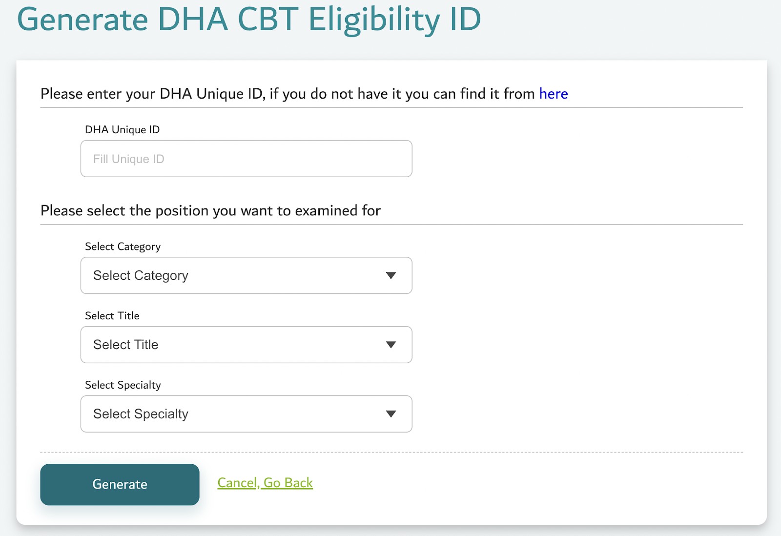 DHA CBT Eligibility ID