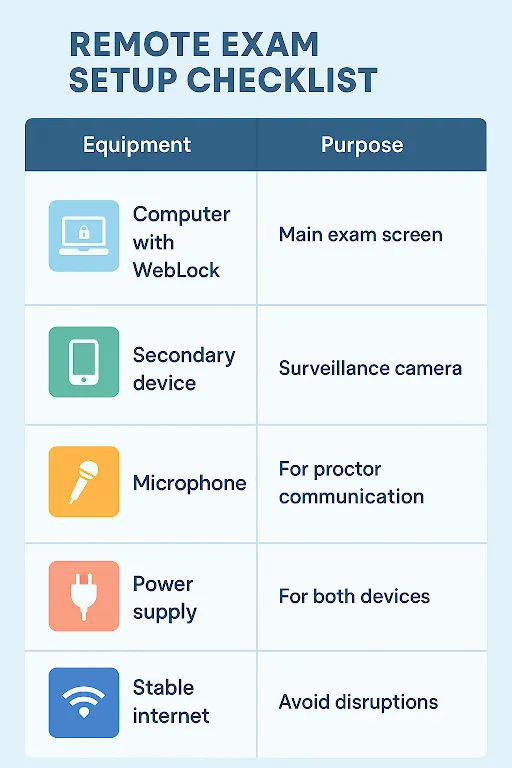 remote exam setup checklist
